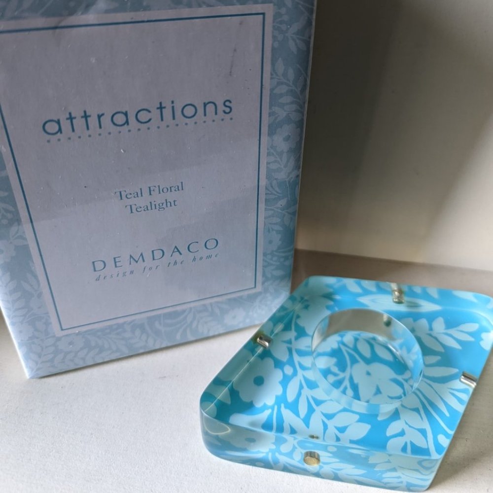 Demdaco Teal Floral Tealight Holder